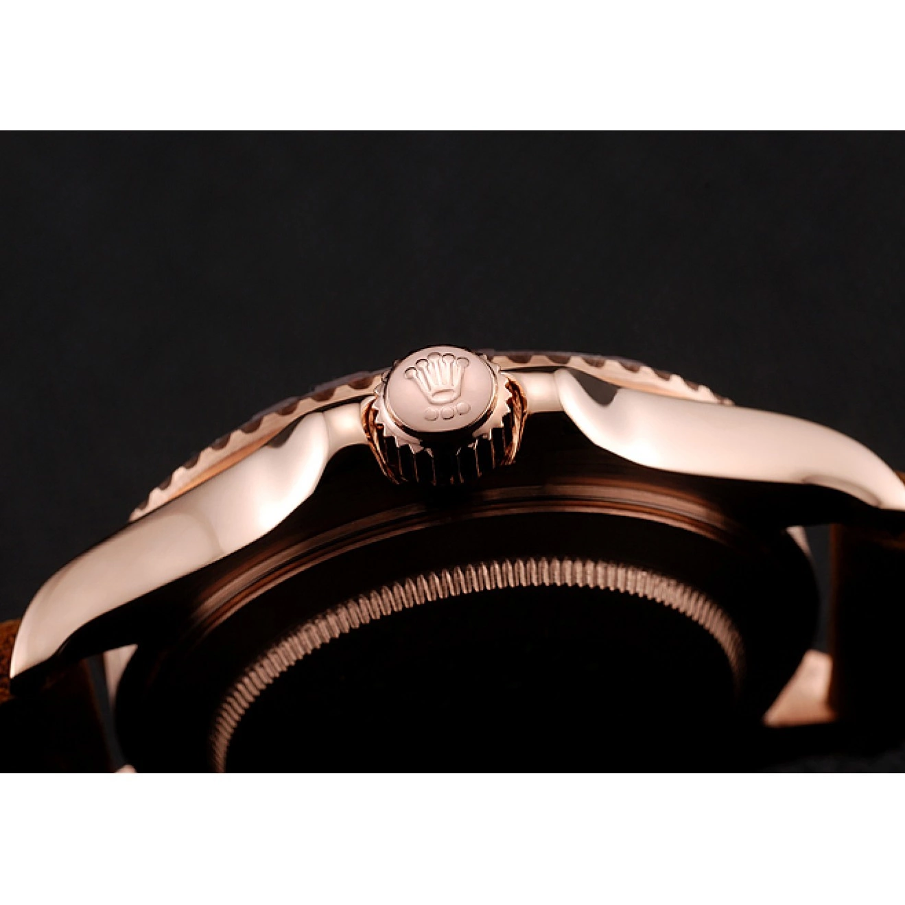 Best AAA Replica Sites Black Rose Gold Bezel Bracelet Yacht Brown Master 1453860 Brown Leather Dial Case Rolex 0712